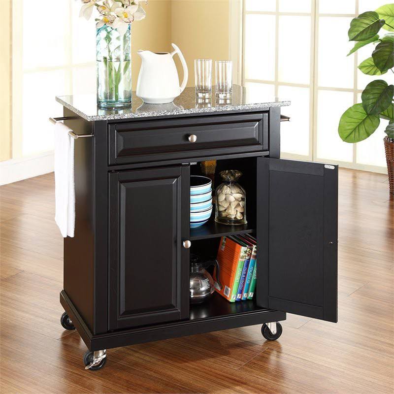 Solid Granite Top Kitchen Cart in Black N2605