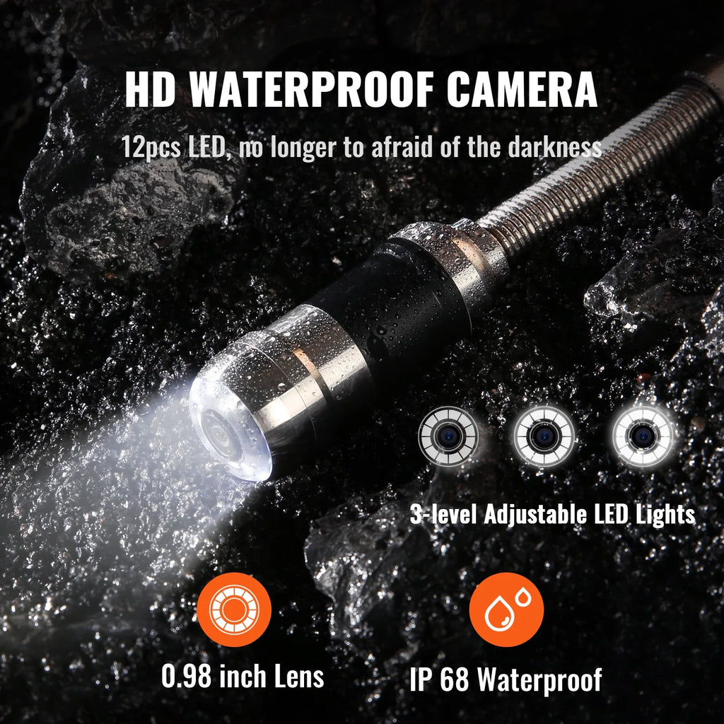 Sewer Camera Pipe Inspection Camera with 512Hz Locator, 100 ft, 7" DVR Function, 16 GB SD Card, IP68 L71807