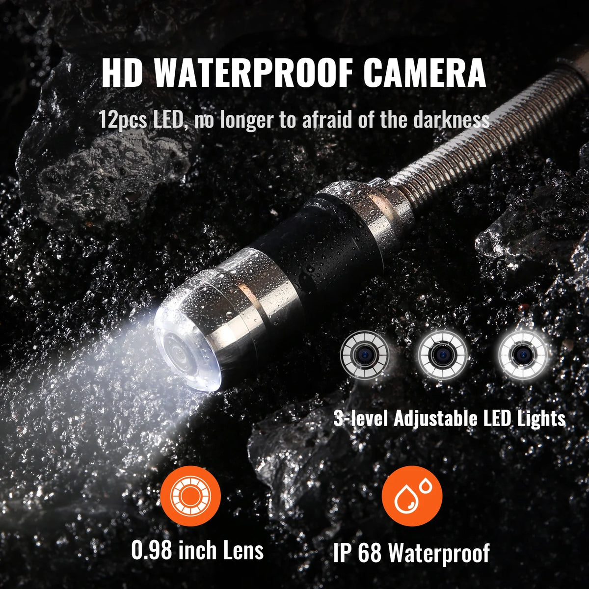 Sewer Camera Pipe Inspection Camera with 512Hz Locator, 100 ft, 7" DVR Function, 16 GB SD Card, IP68 L71807