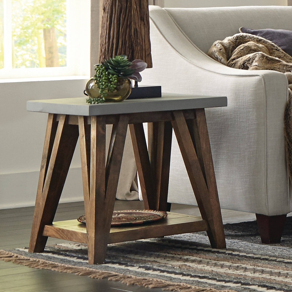 Concrete Coated-Top Wood End Table R9483