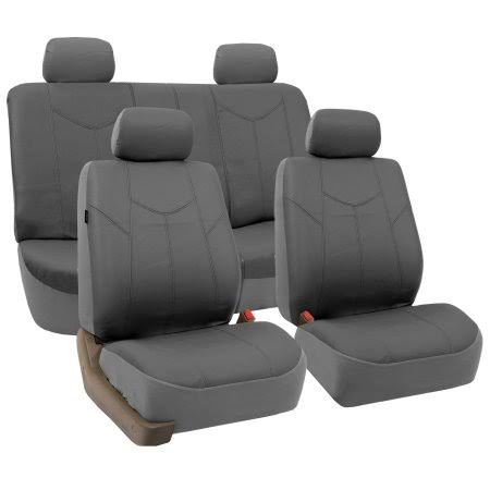 Gray Faux Leather Car Seat Covers Full Set F143290