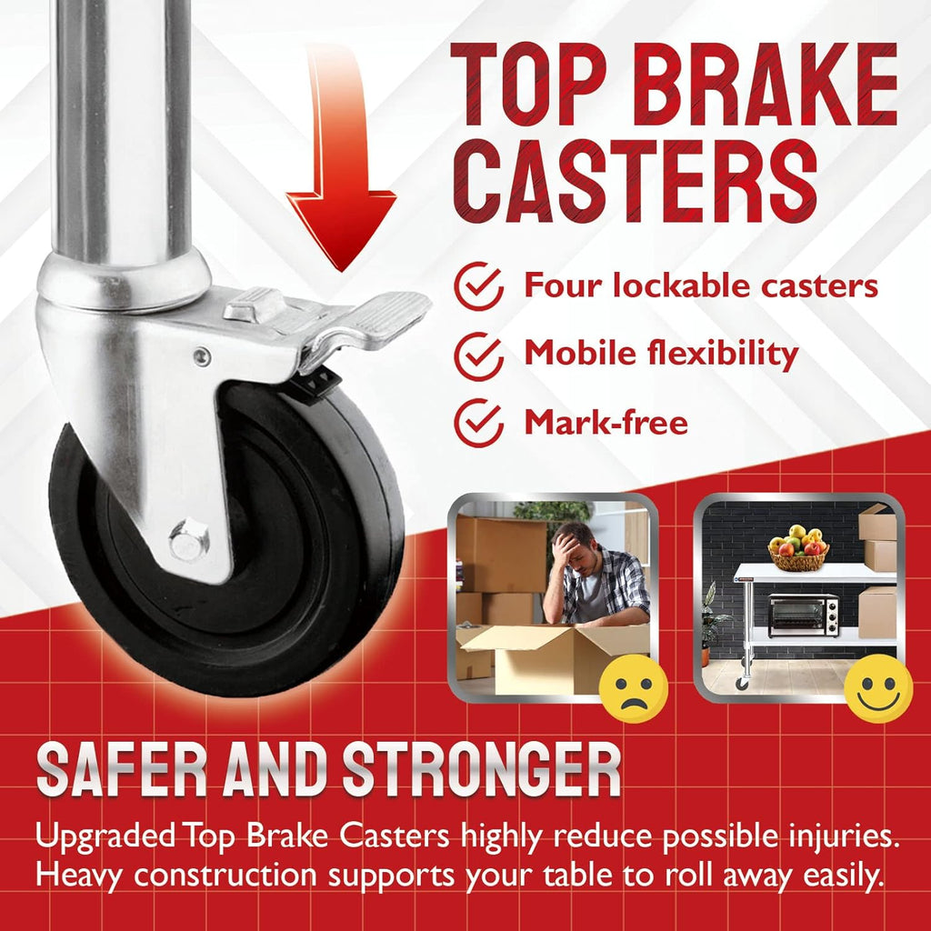 Stainless Steel 30 x 18 Inch Metal Table Cart with Caster Wheel V554