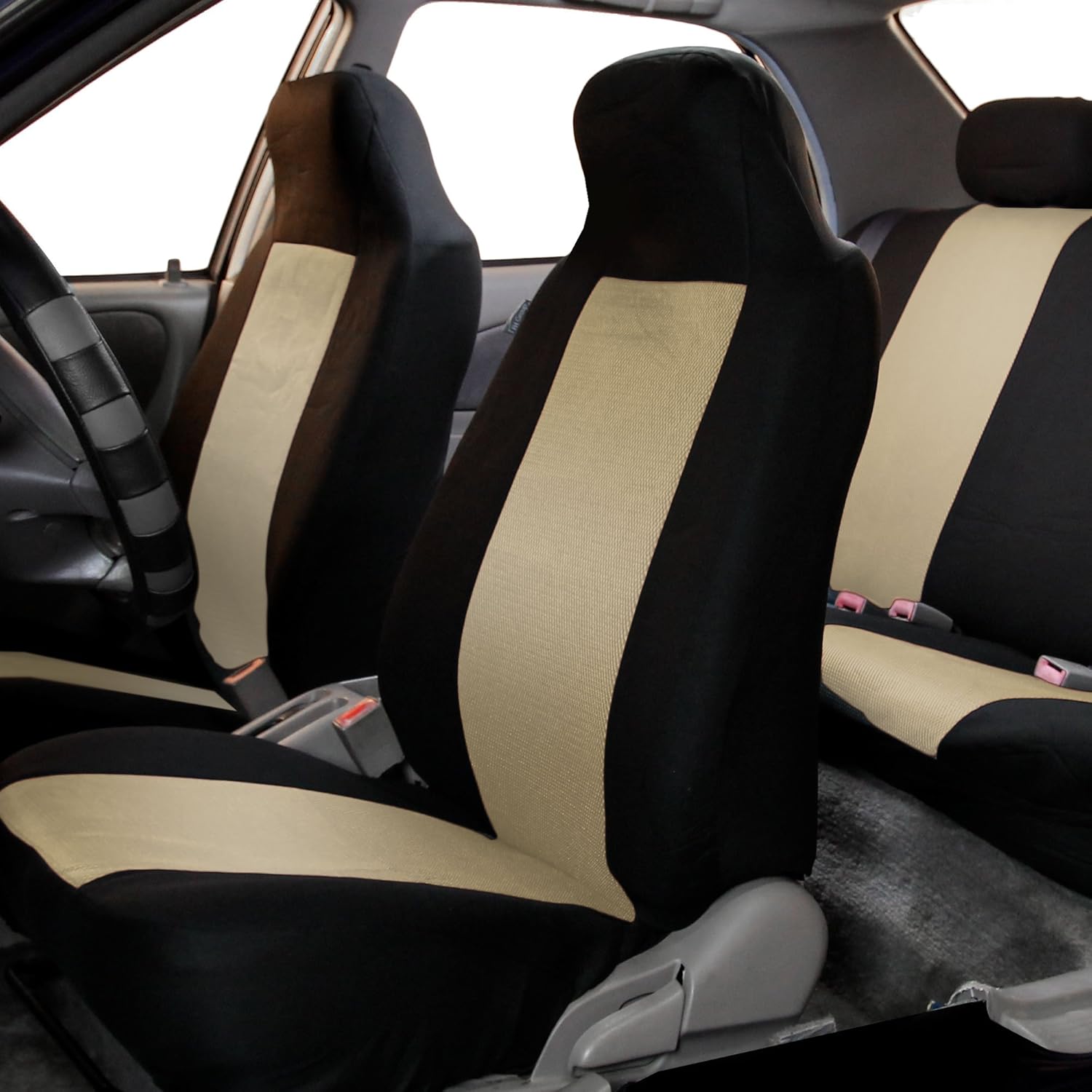 Beige Cloth Bench Car Seat Covers Rear Set N63547