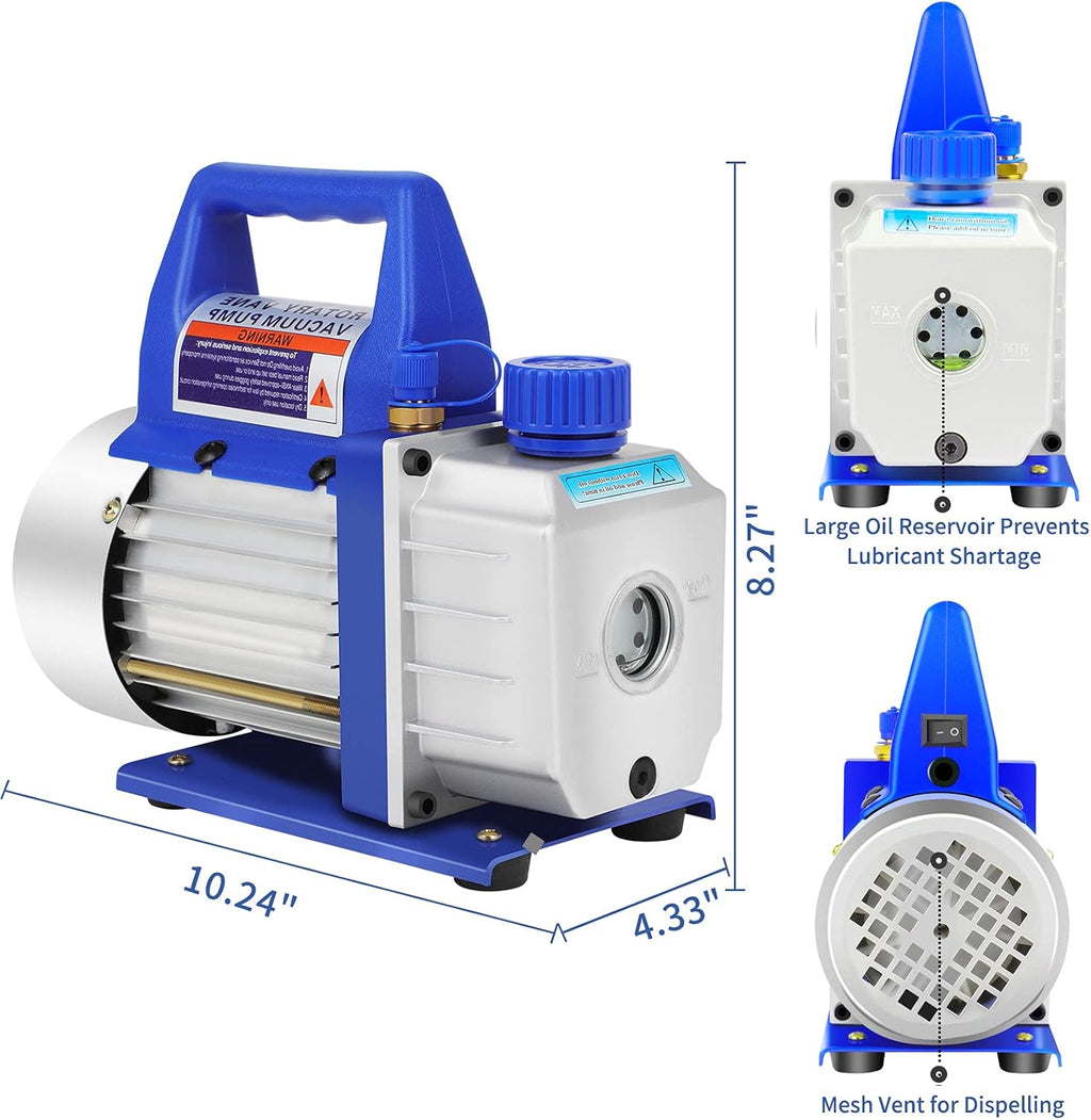 110V 3.5CFM 1/4 HP 1-Stage Vacuum Pump with 4ft AC Manifold Gauge Z335457