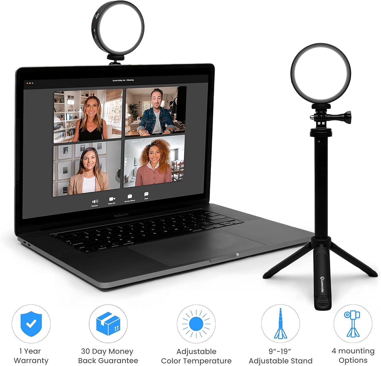Video Conference Lighting Kit with Adjustable Brightness and Color Temperature, Stand and Mount Included T61713