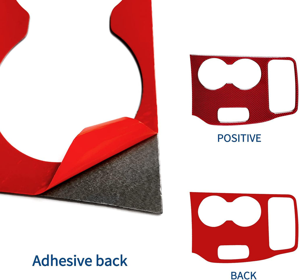 Red Carbon Fiber Gear Shift Box Water Cup Holder Panel Cover Sticker F2641