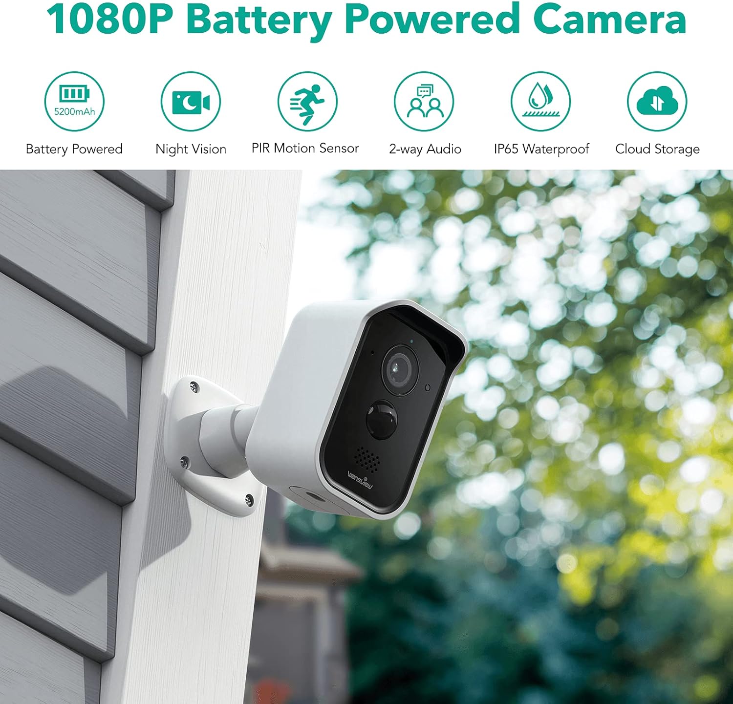 1080P HD Wireless Rechargeable Battery Powered WiFi Security Camera with PIR Motion Detection, 2 Way Audio, Waterproof W93331