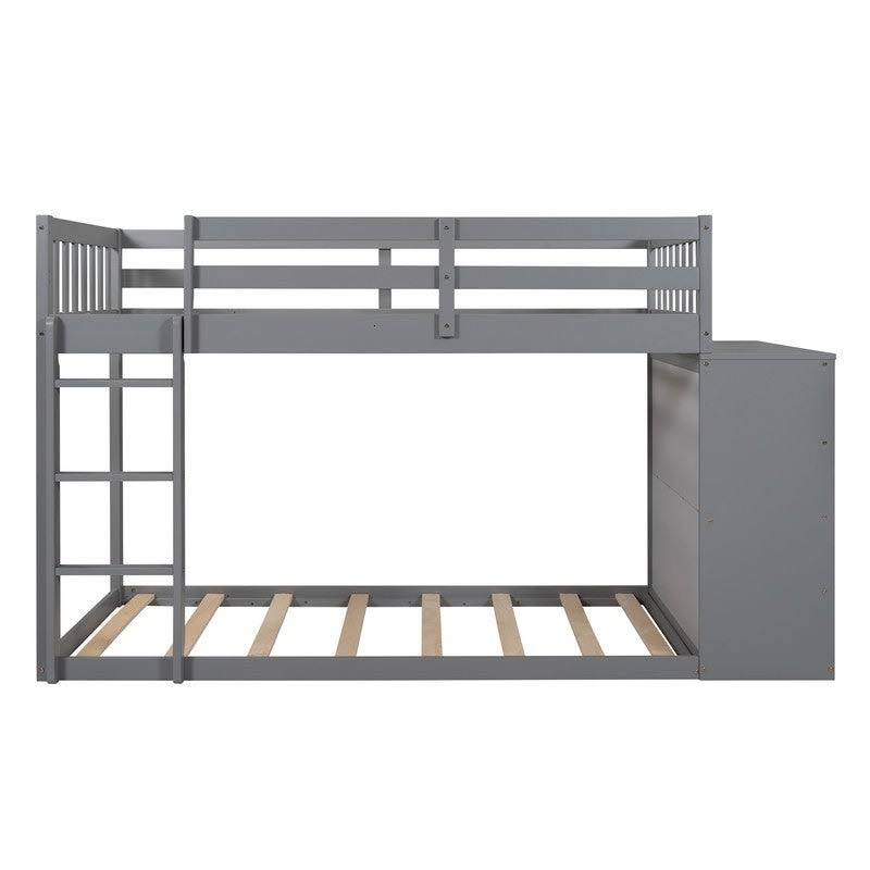 Gray Twin Over Twin Bunk Bed with 4 Drawers & 3 Shelves & Ladder B287155
