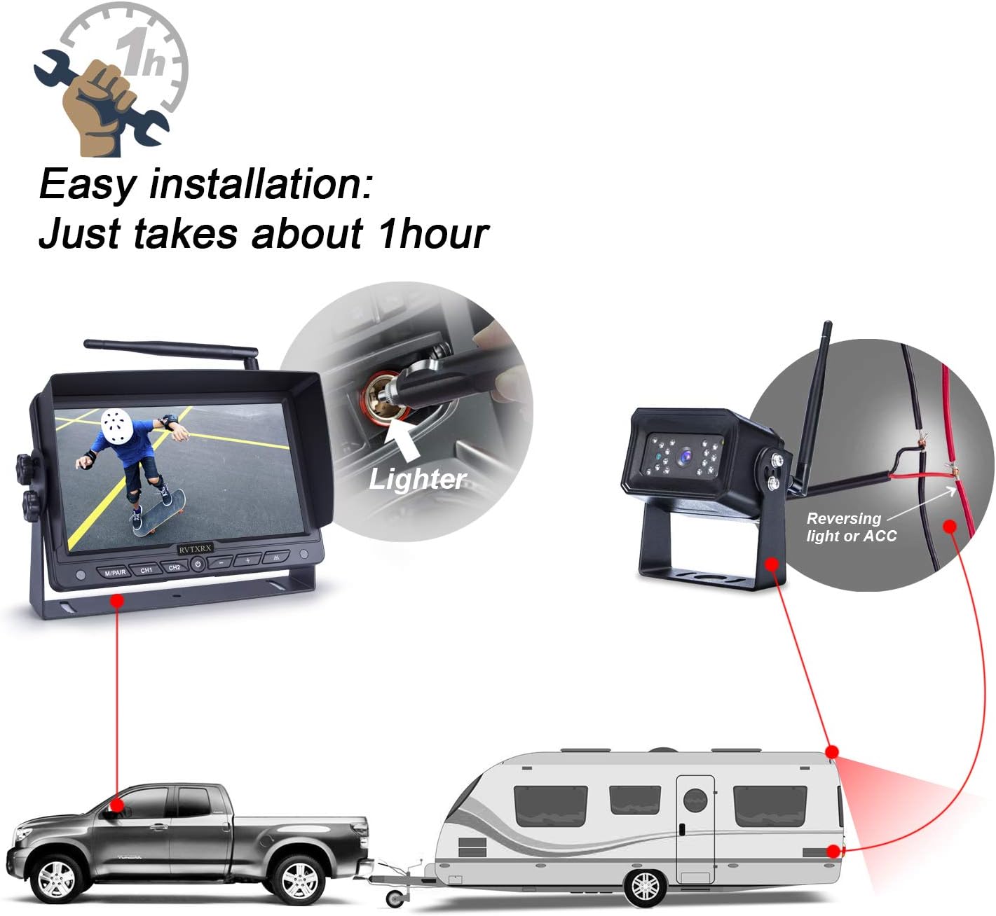 7 Inch Wireless Backup Camera Kit with Night Vision P5735