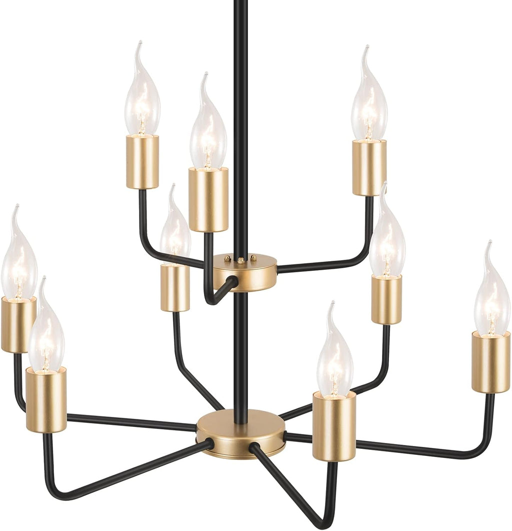 9-Light 2-Tier Gold and Black Chandelier N446