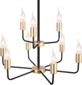 9-Light 2-Tier Gold and Black Chandelier N446