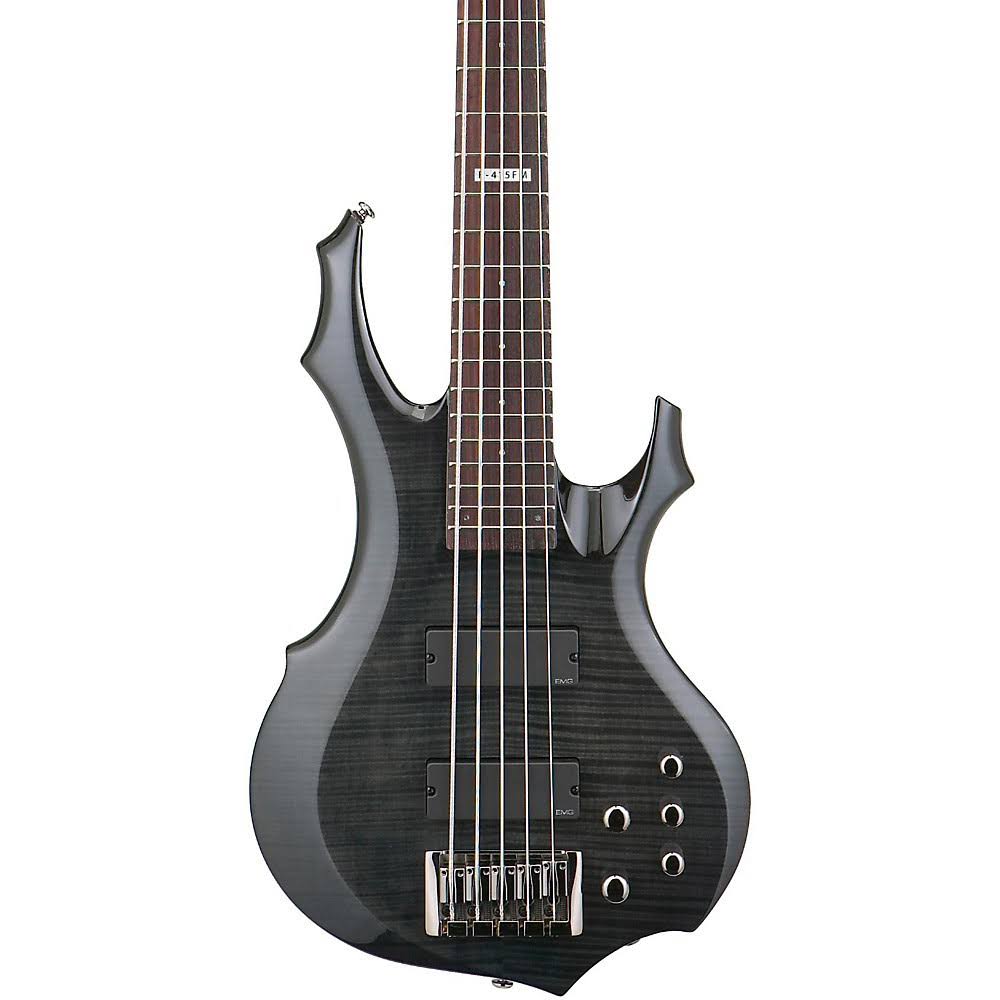 Flame Maple See Thru Black 5-String Bass Guitar W7143