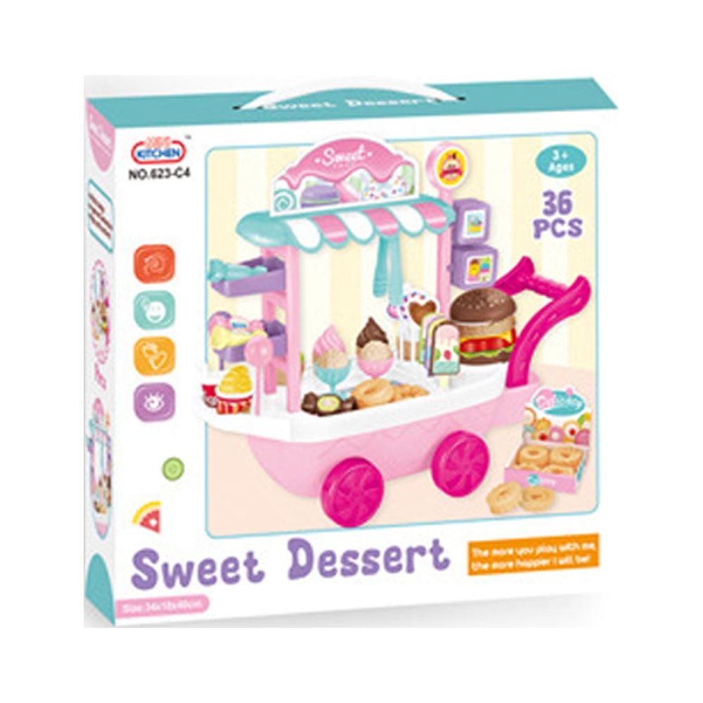 Dessert Candy Trolley Kitchen Toy Set with Umbrella Food Dishes S3063