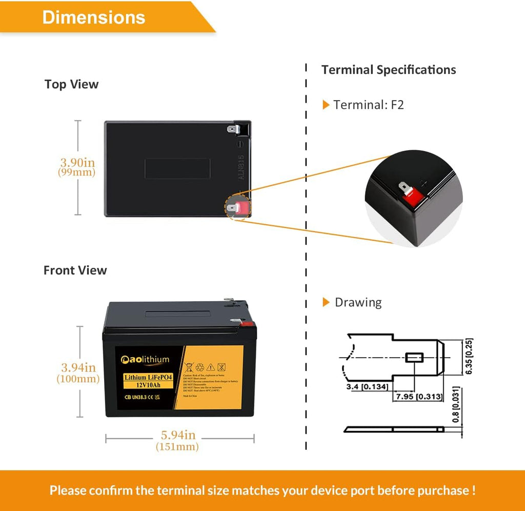 12V 10Ah LiFePO4 Battery with F2 Terminals P65302