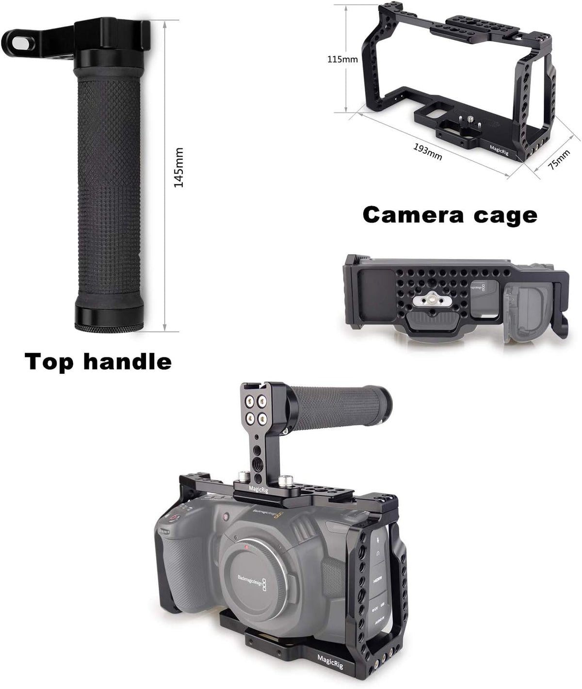 Camera Cage with NATO Handle for Blackmagic Design Pocket Cinema Camera 4K /6K A724675
