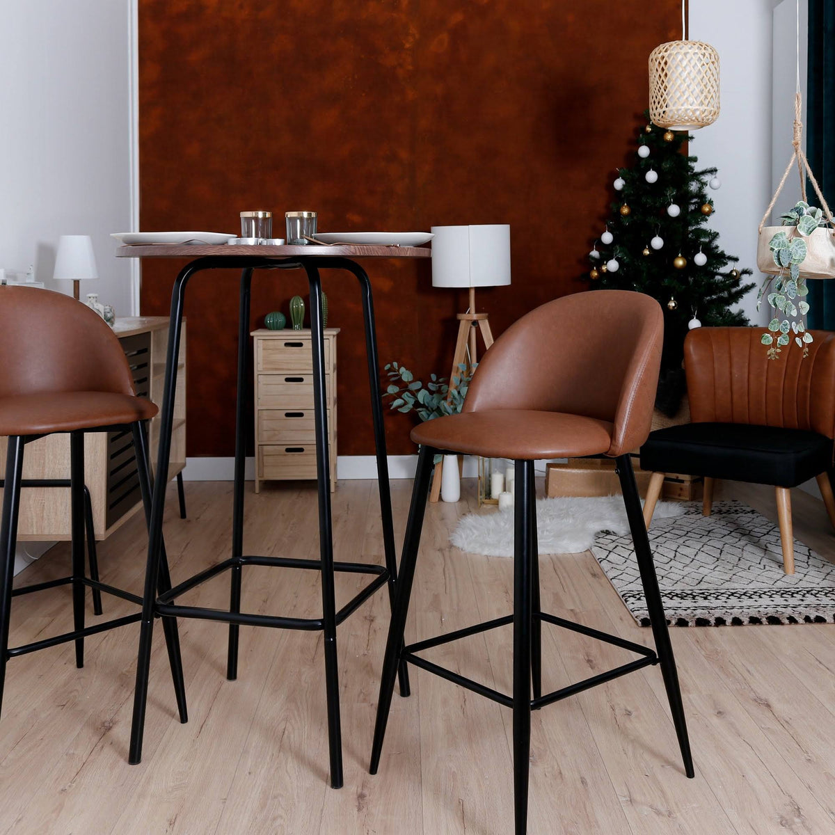 Mid-Century Modern Counter Stools (Set of 2) Brown T251871