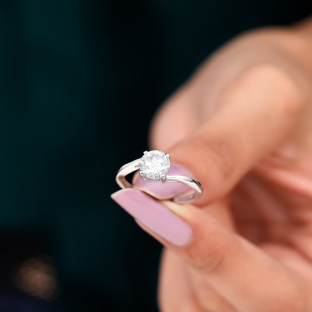 Round Moissanite Solitaire Engagement Ring, 7 mm, 925 Sterling Silver Y8301