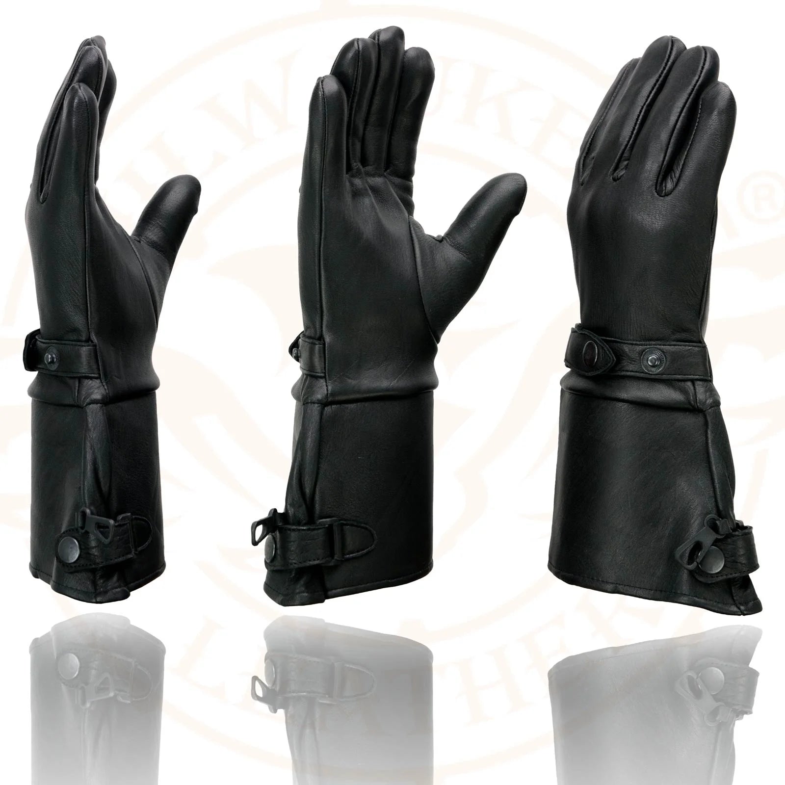 Deerskin Gauntlet Motorcycle Gloves with Snap Closure Thermal Lined O8535