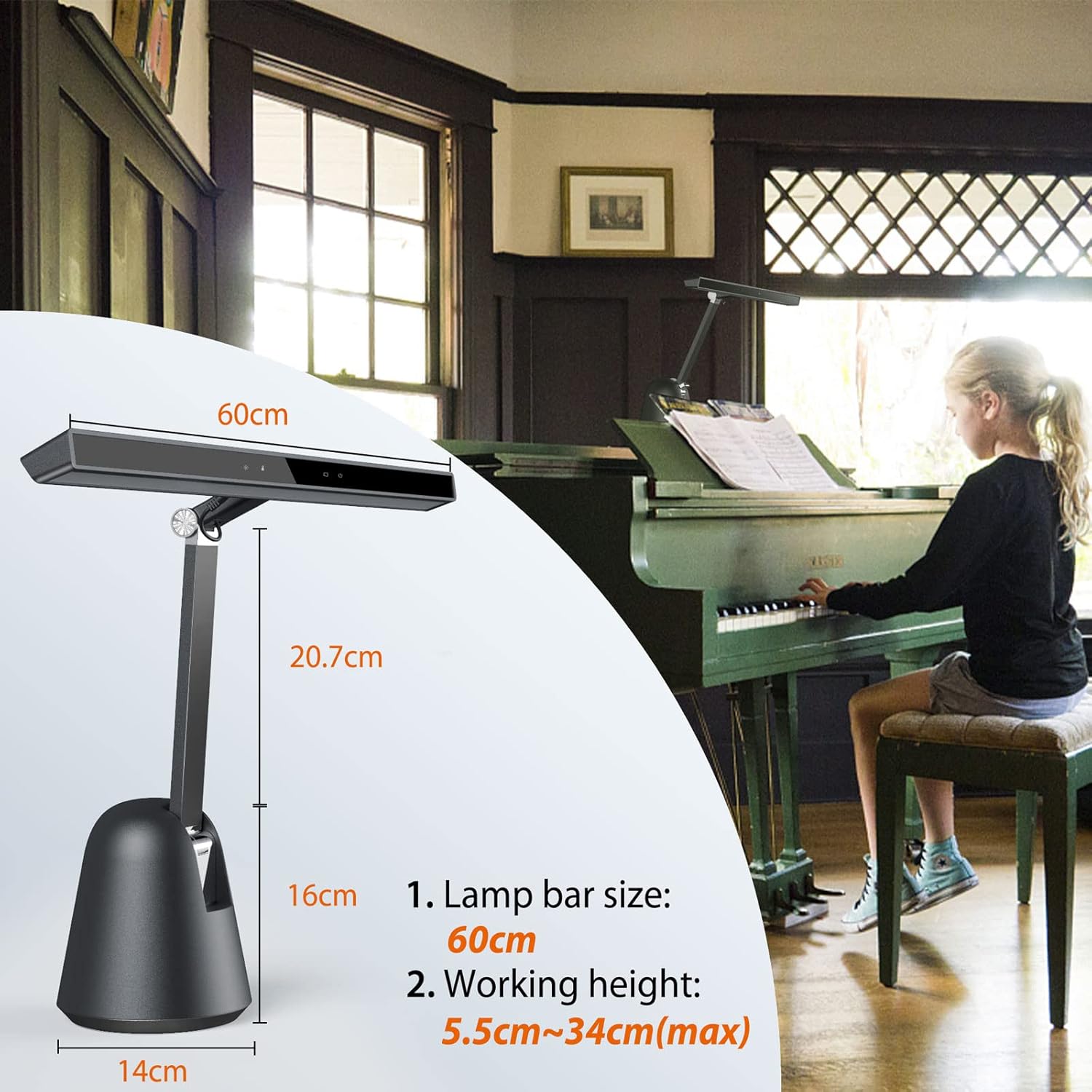 Piano Light with Auto-Dimming LED Lamp X490
