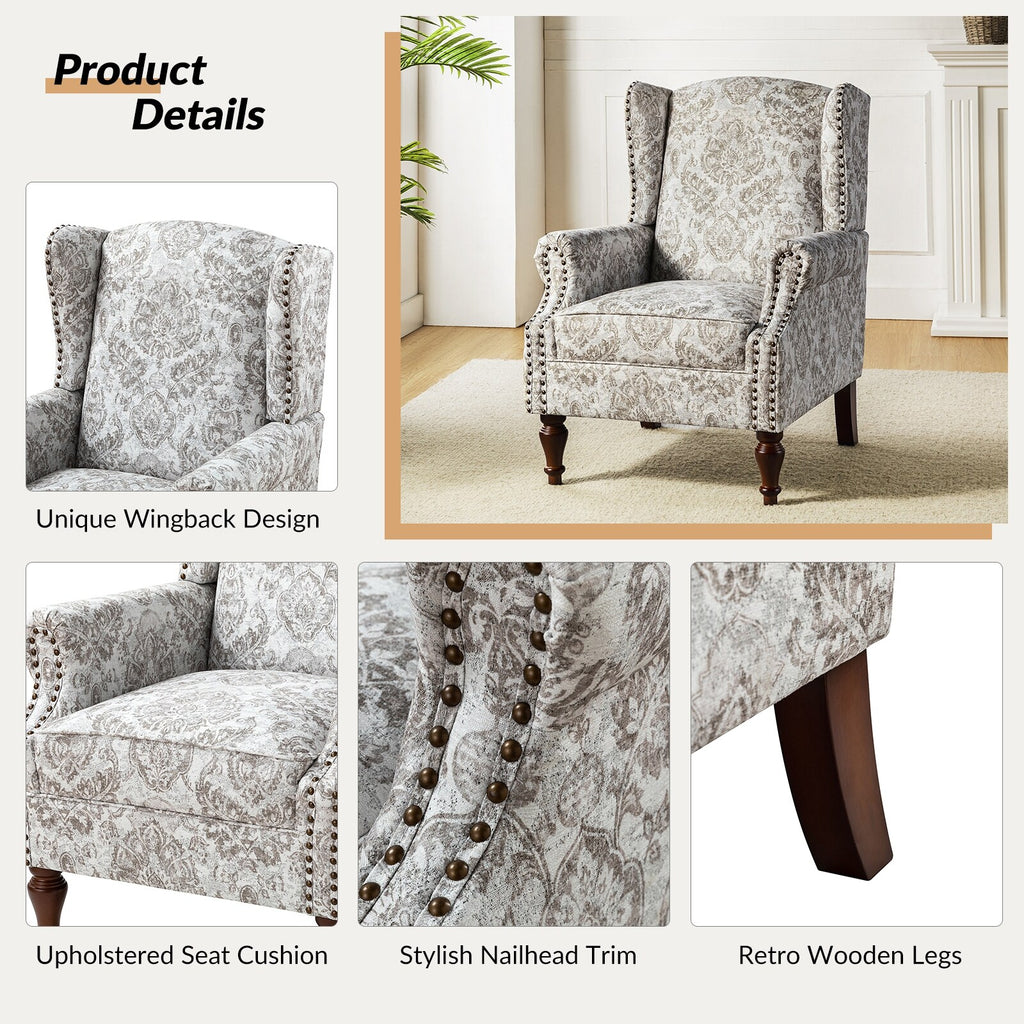 Beige Wingback Accent Chair with Spindle Legs B10286