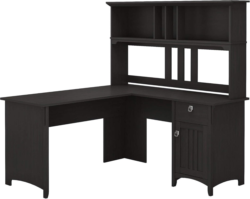 60W L Shaped Desk with Hutch in Cape Cod Gray N847025