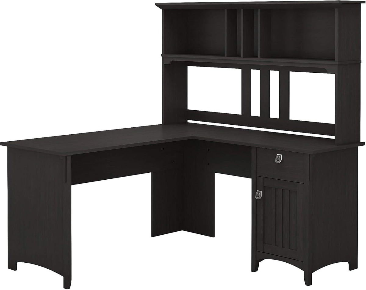 60W L Shaped Desk with Hutch in Cape Cod Gray N847025