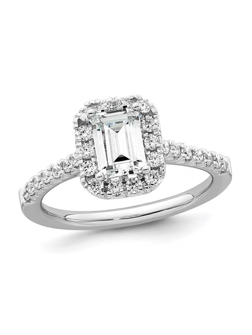 14K White Gold Emerald-Cut Lab-Grown Diamond Halo Engagement Ring D936