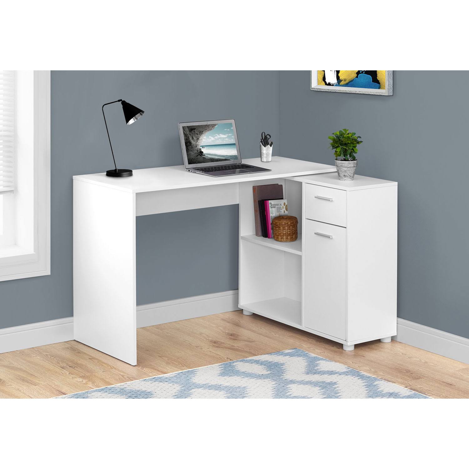 White 46-Inch Computer Desk with Storage Cabinet S2778