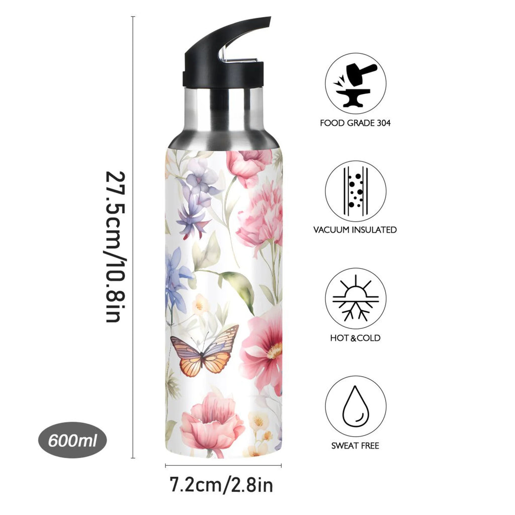 Stainless Steel Insulated Thermos Vacuum Flask Water Bottle with Straw Lid T1611