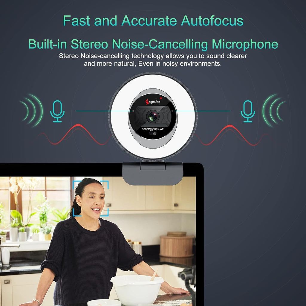 60FPS 1080P Streaming Webcam with Ring Light and Privacy Cover M5685