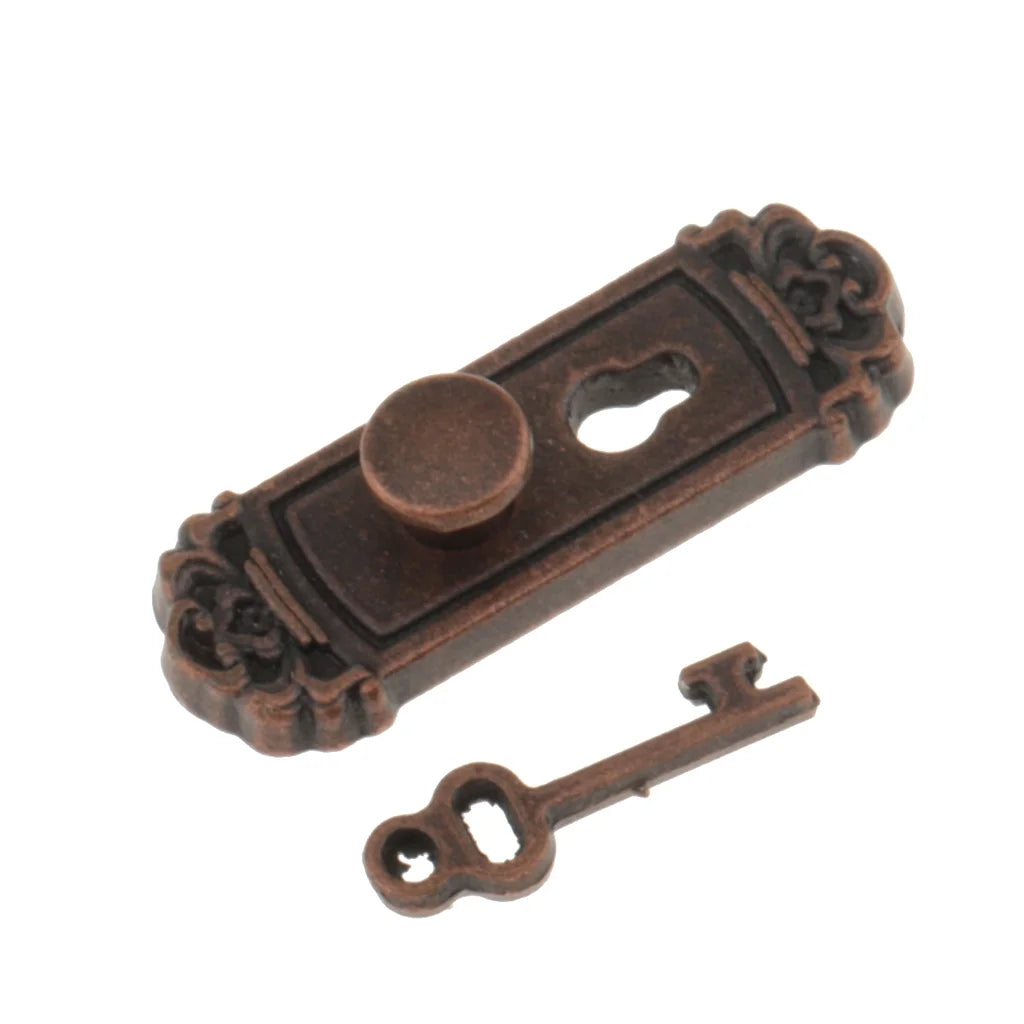 Vintage Metal Doorknob Plate Key Set Dollhouse Miniature Handle N94686