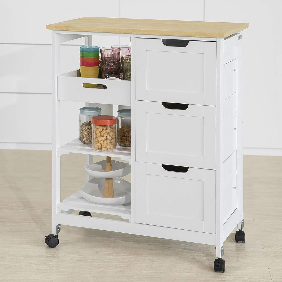 Kitchen Cart with 3 Drawers and Open Storage Shelf L93695