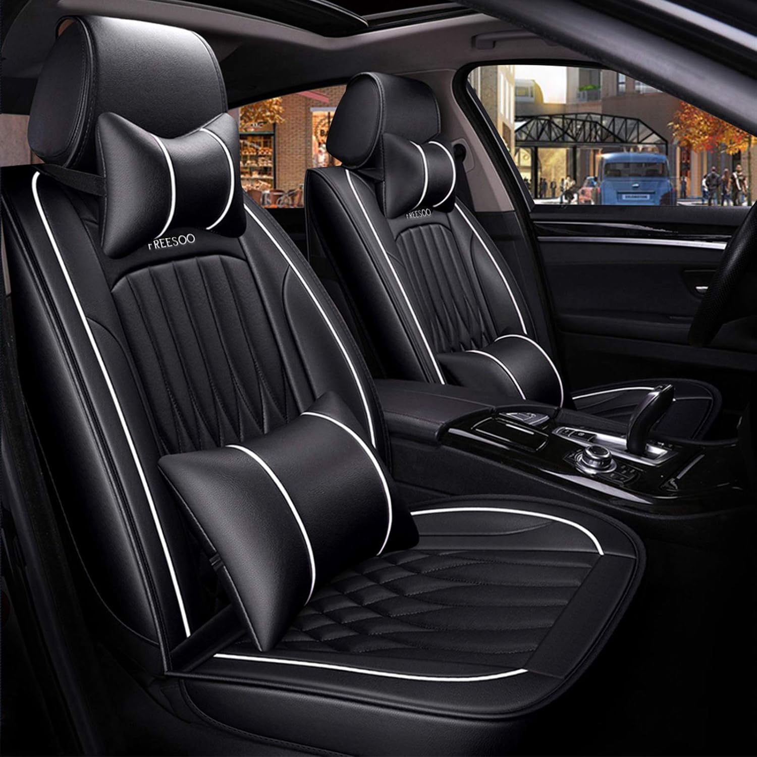 Khaki Orange Leather Car Seat Cover Full Set for 5 Seats L3674