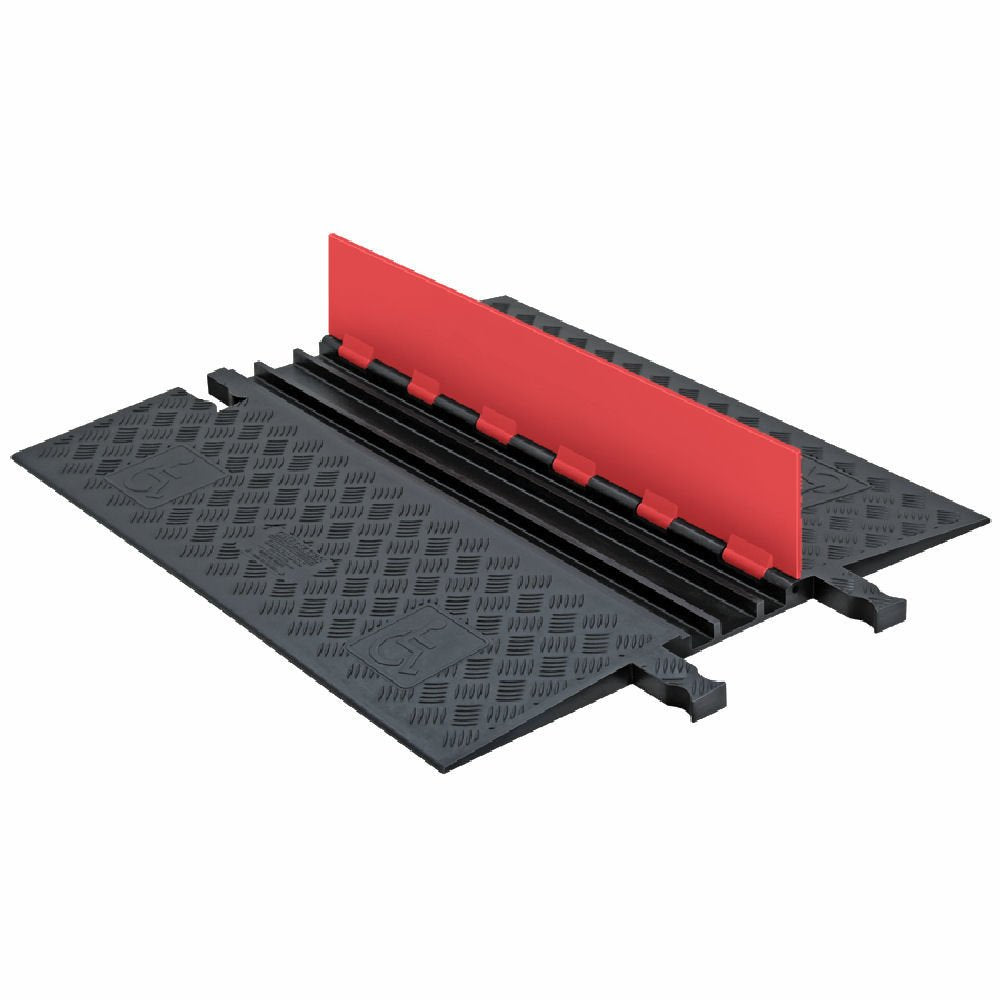 Heavy Duty 3 Channel Low Profile Cable Protector with Orange Lid and Black Ramp Q5905