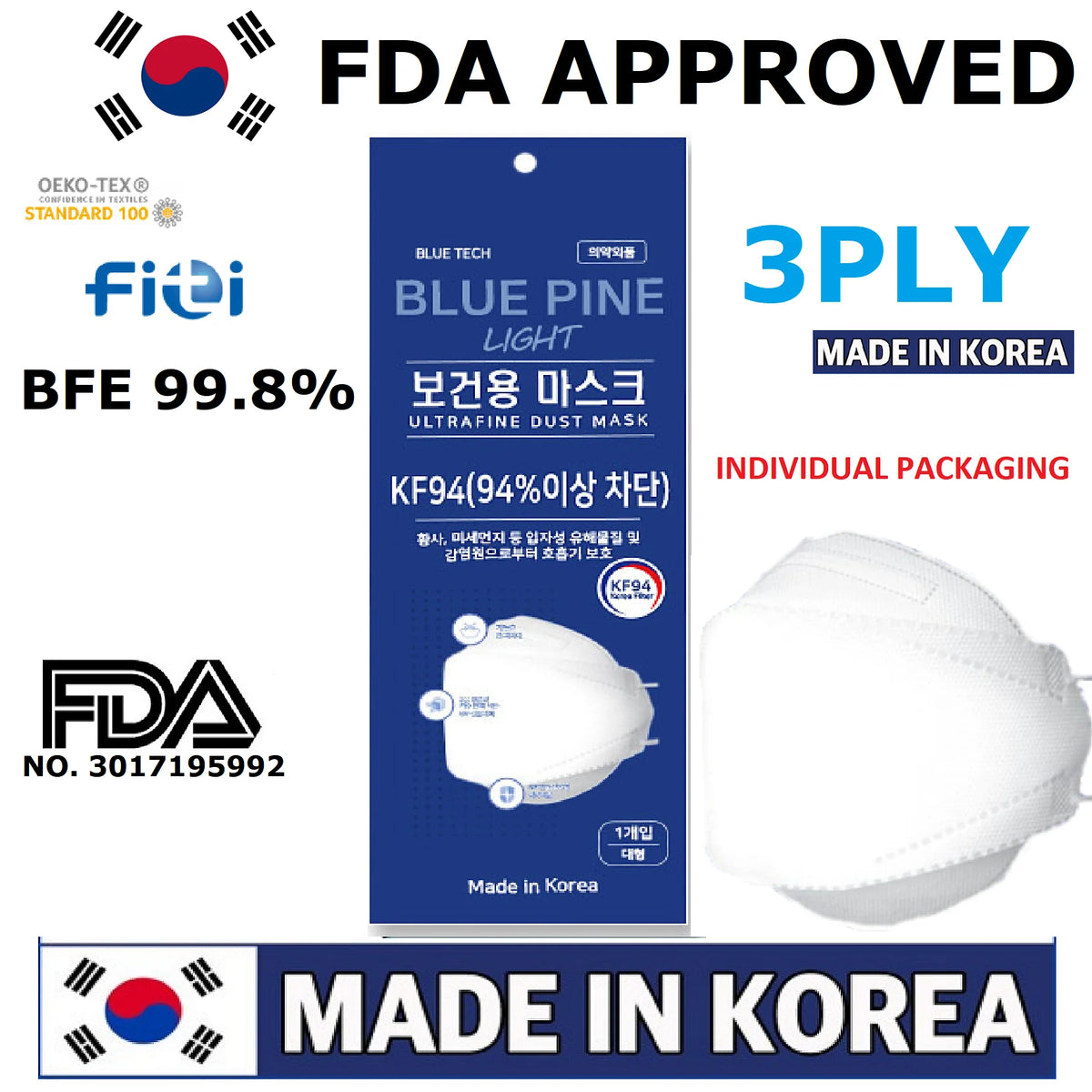 KF94 Mask 3-Layer Adult 10PCS N362602