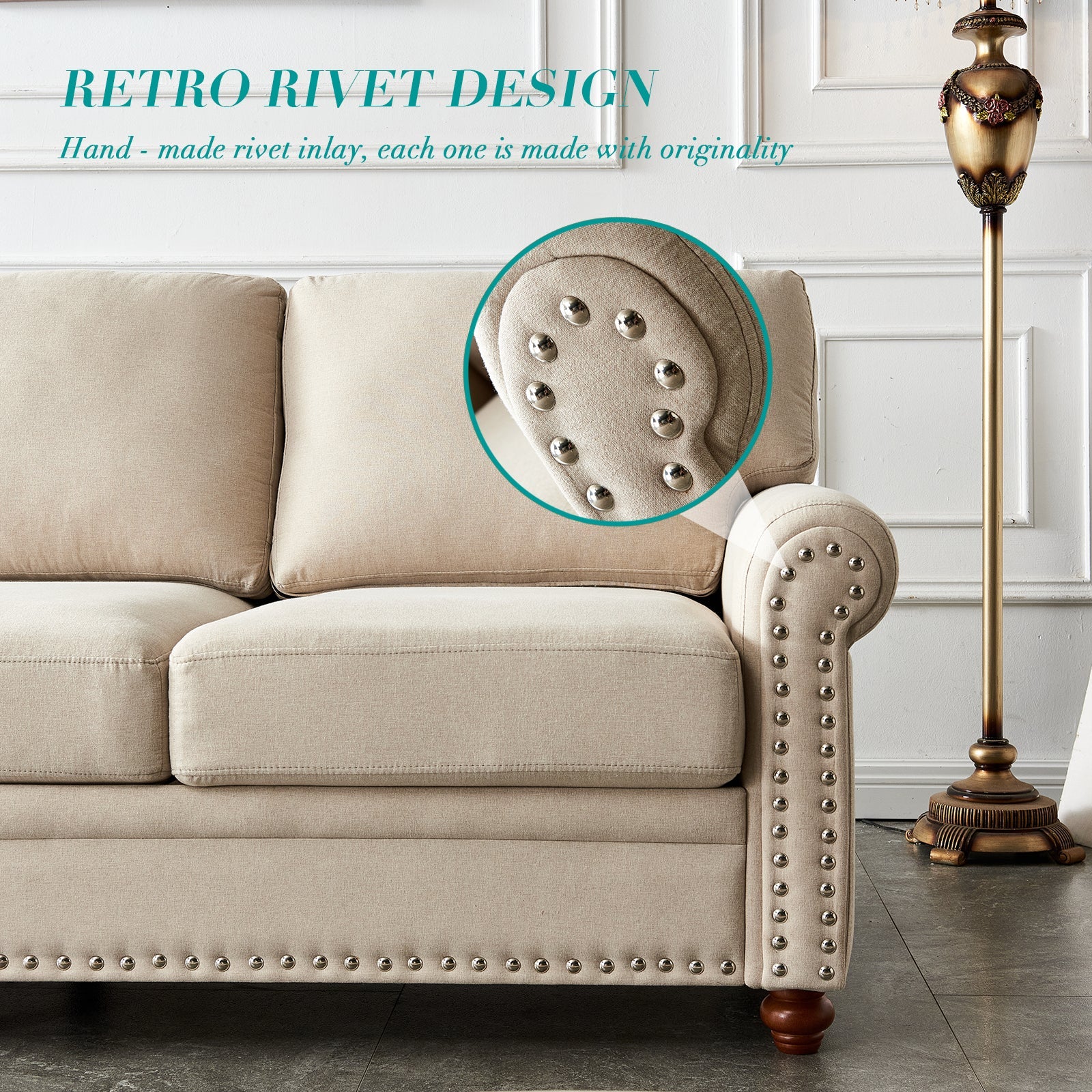 Beige Linen Sofa with Storage X3969