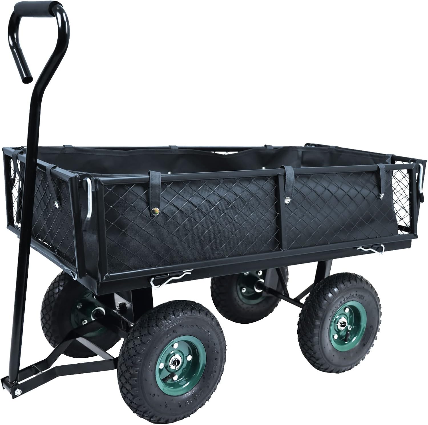 Heavy Duty Folding Utility Wagon with Removable Sides, 10in Pneumatic Tires, Black Z299181