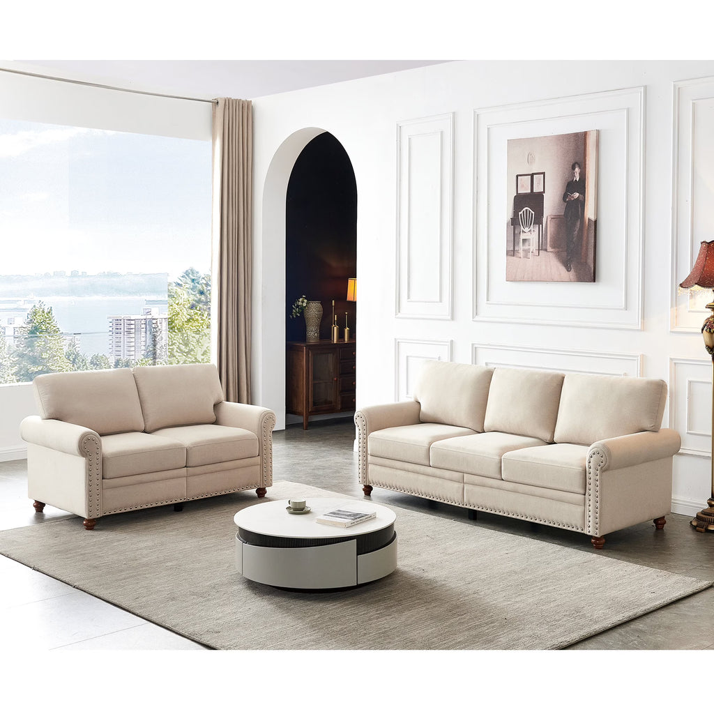 Beige Linen Sofa with Storage X3969
