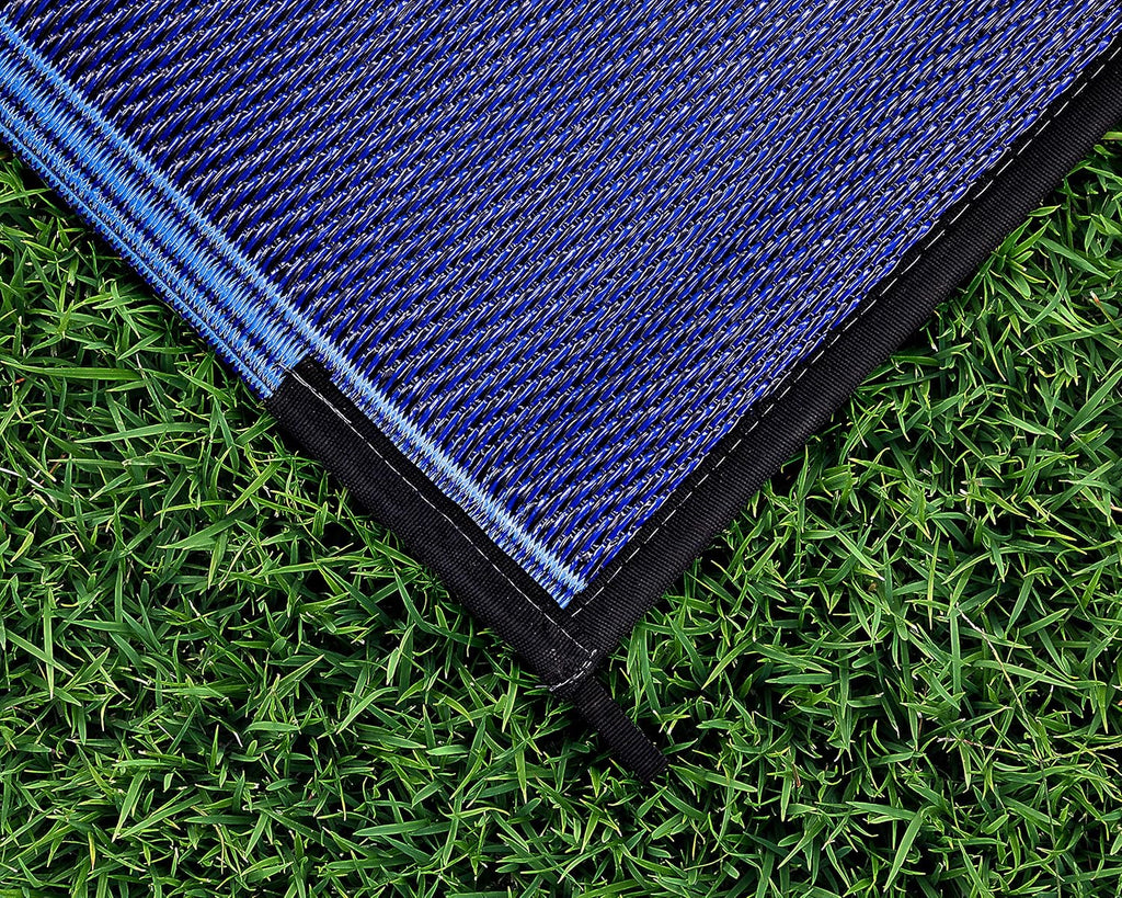 Large Reversible Outdoor Patio Mat (9' x 12', Lattice Blue Design) K4653