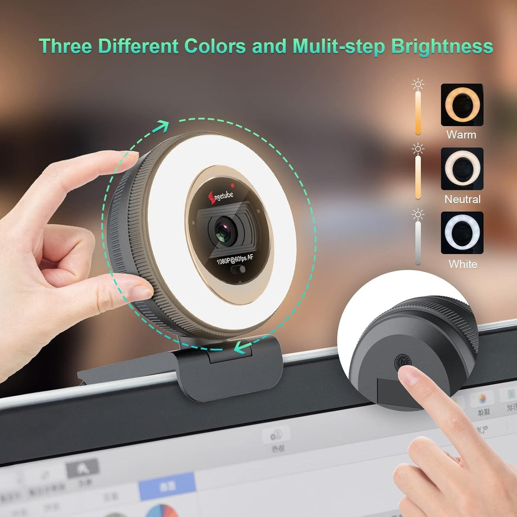 60FPS 1080P Streaming Webcam with Ring Light and Privacy Cover M5685