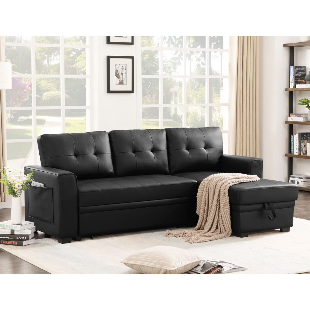 Black 84" Wide Sectional Sofa with Pull Out Sleeper Bed R4605