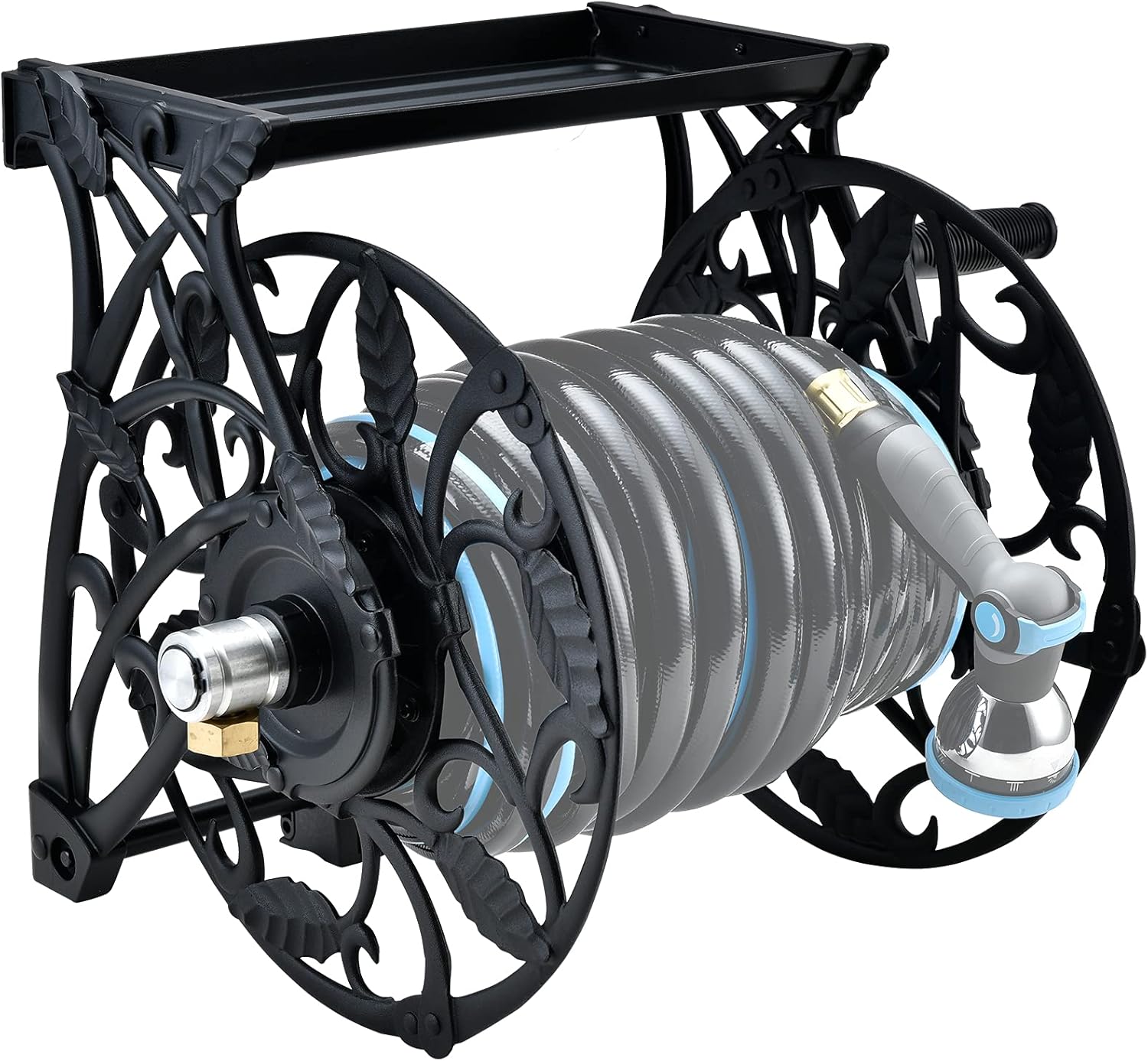 Cast Aluminum Wall Mount Garden Hose Reel with Crank J9347