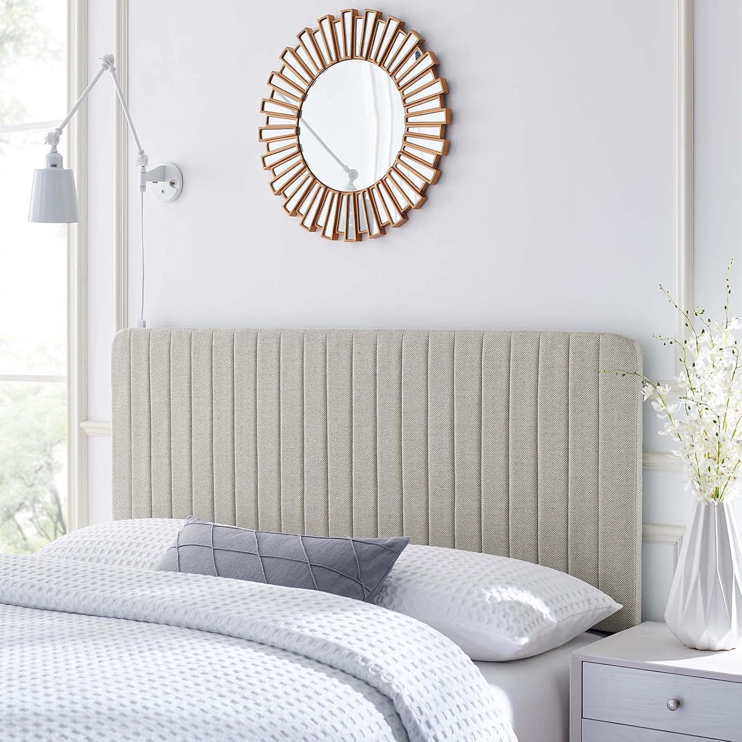 White Fabric Channel Tufted Headboard, King/California King X18461