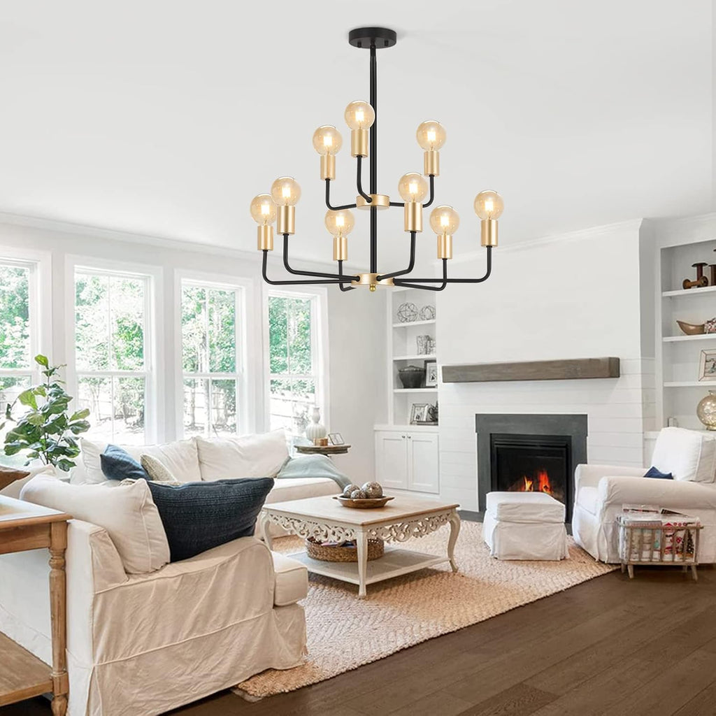 9-Light 2-Tier Gold and Black Chandelier N446
