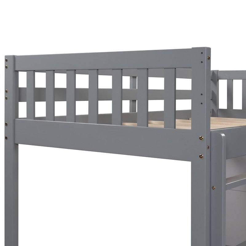 Gray Twin Over Twin Bunk Bed with 4 Drawers & 3 Shelves & Ladder B287155