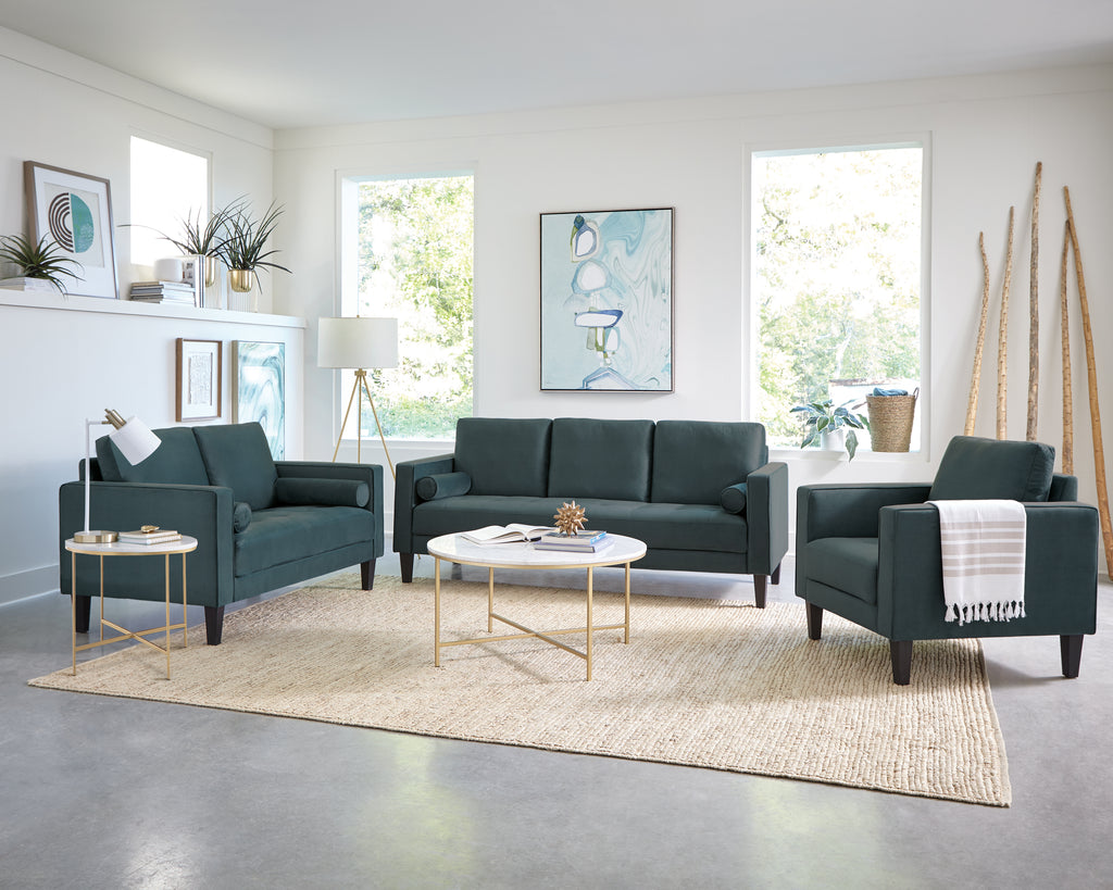 Dark Teal Cushion Back Upholstered Loveseat Q7338