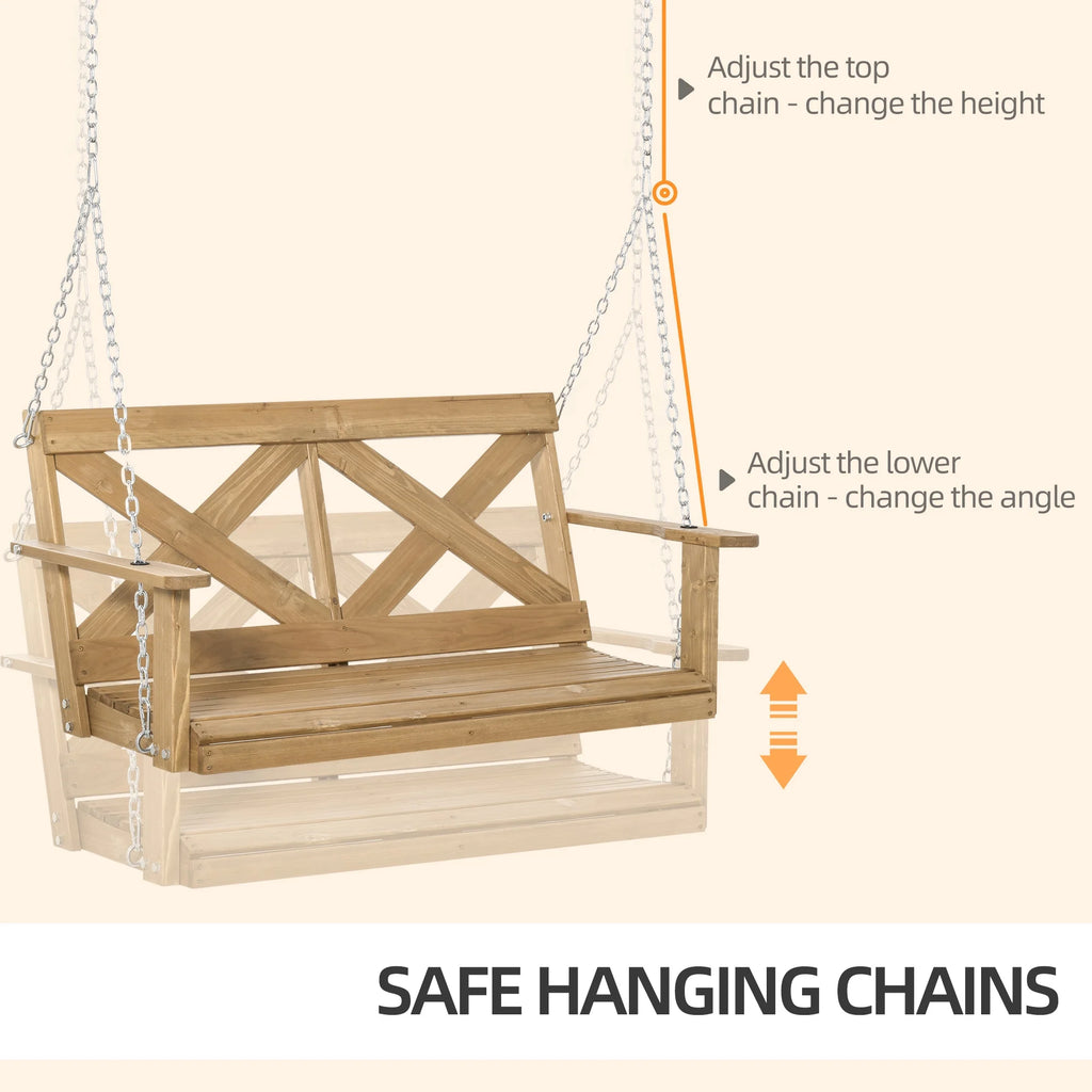 Natural Wooden Porch Swing with Steel Chains Q262033