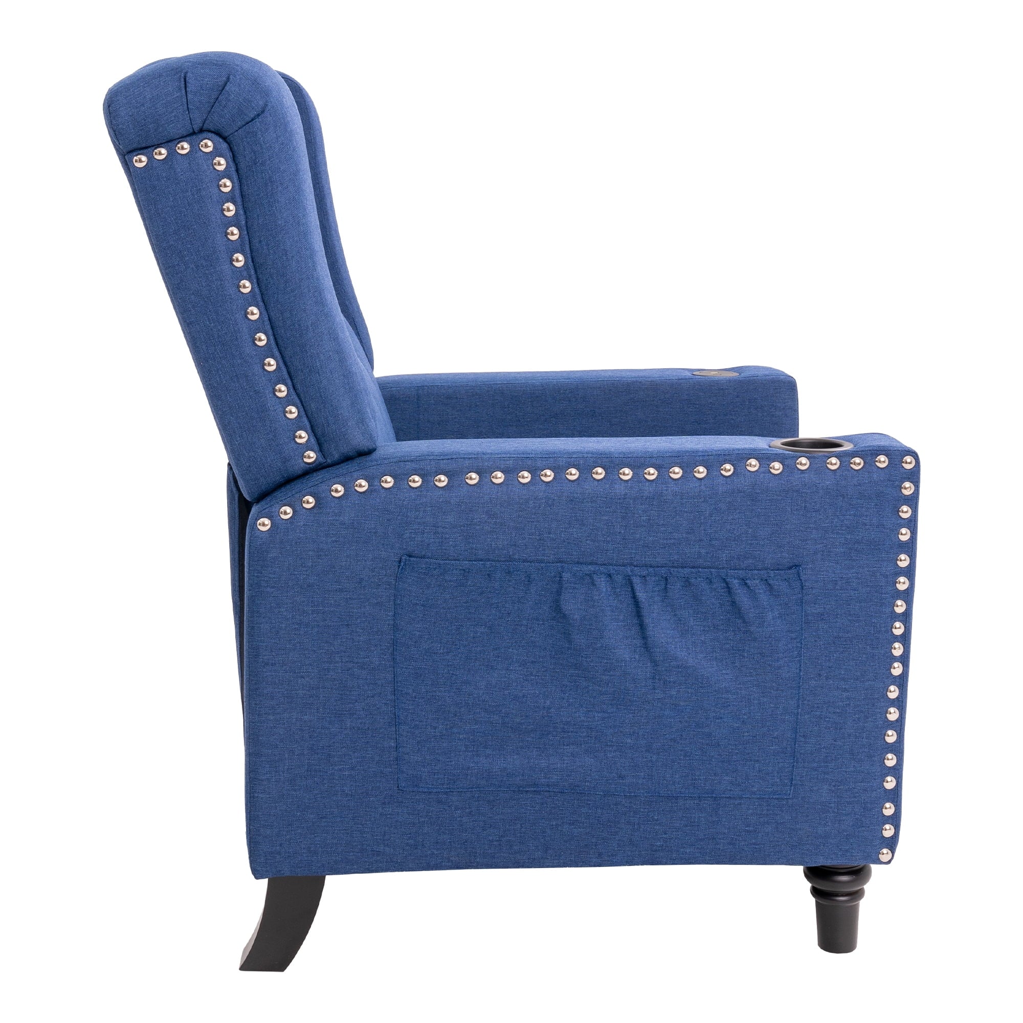 Blue Tufted Wingback Recliner Arm Chair with USB Charging I7368