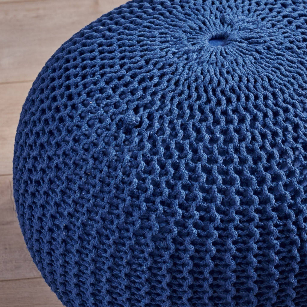 Navy Blue Hand Knitted Pouf Ottoman J9491