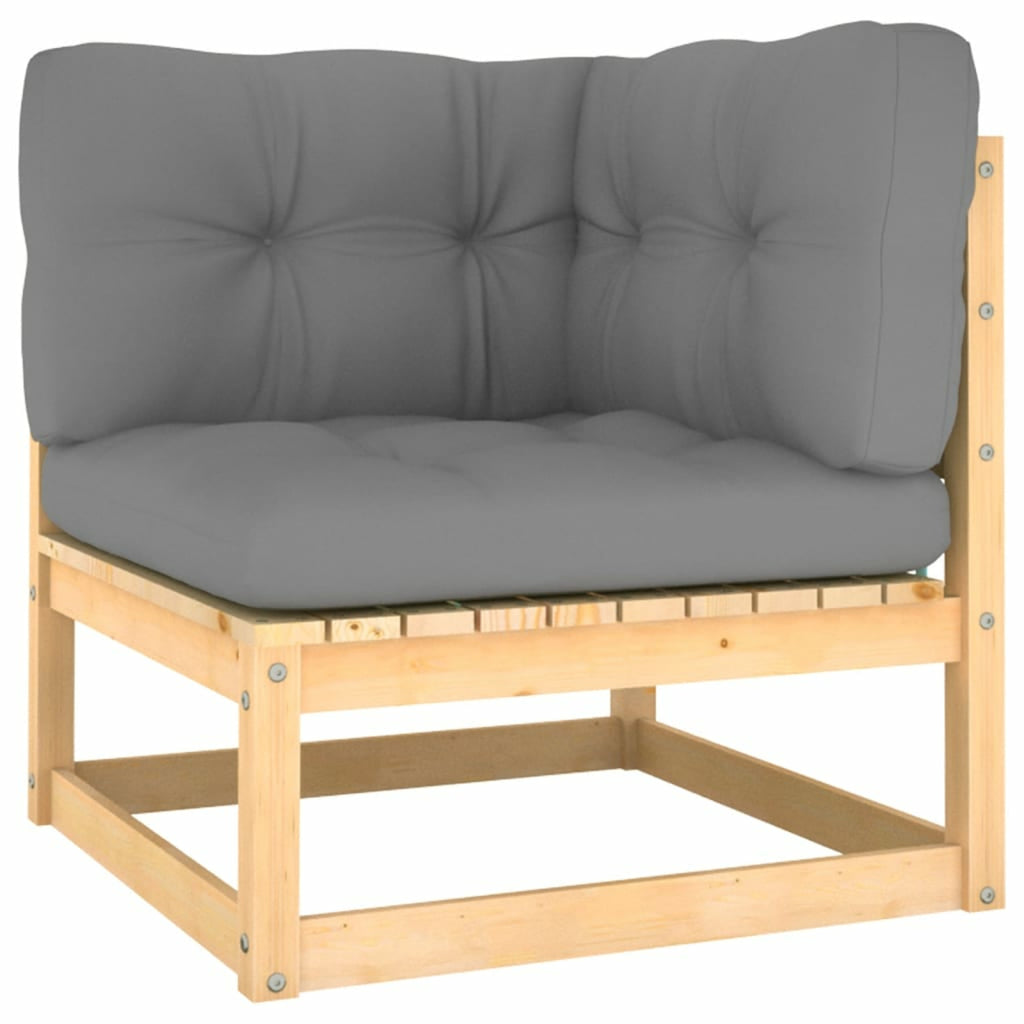 Set of 3 Gray Cushioned Patio Lounge Sectional Sofa with Footrest T2654
